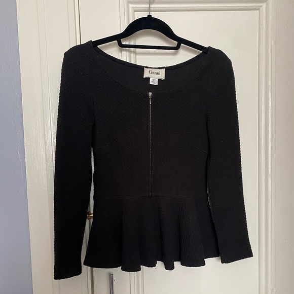 Women’s Textured Black Peplum Zip-Up Ganni Jacket, XS - Picture 1 of 5